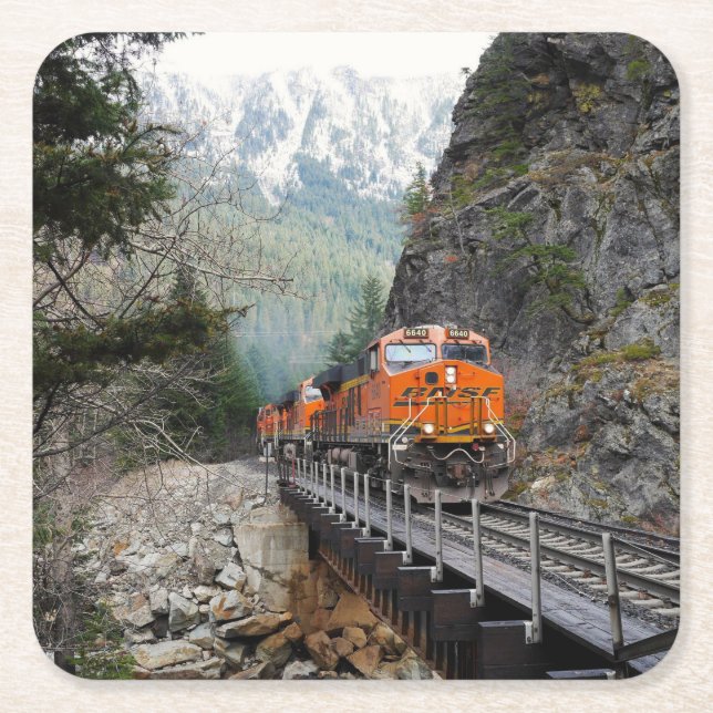 Classic Diesel Train Engine Square Paper Coaster (Front)