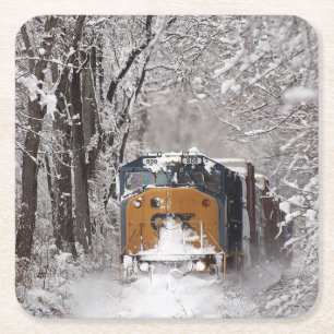 Classic Diesel Train Engine Square Paper Coaster