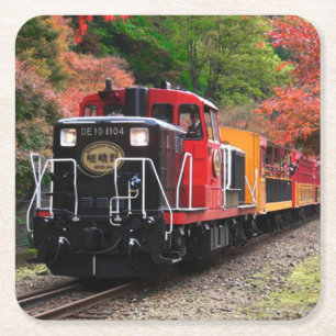 Classic Diesel Train Engine Square Paper Coaster