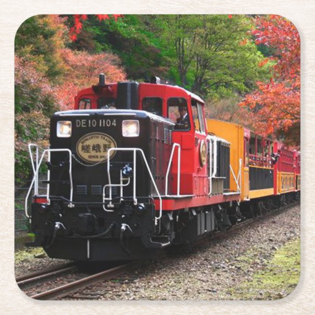 Classic Diesel Train Engine Square Paper Coaster (Front)