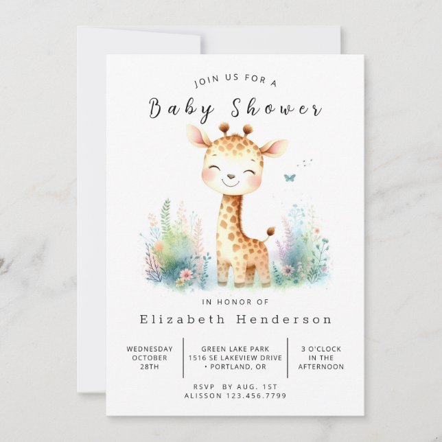 Classic Digital Giraffe Baby Shower Invitation (Front)
