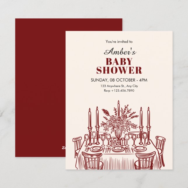 Classic Dining table baby shower Invitation (Front/Back)