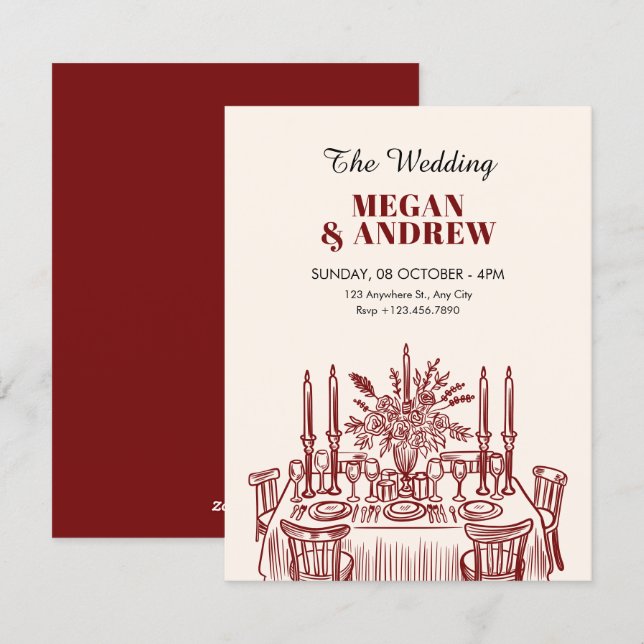 Classic Dining table Wedding Invitation (Front/Back)