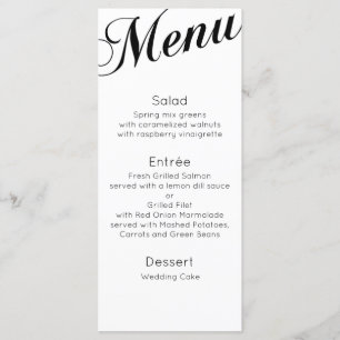 Classic dinner menu. Traditional wedding table Menu