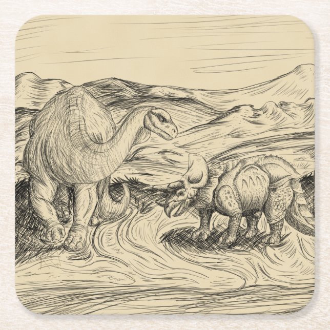 Classic Dinosaurs Square Paper Coaster (Front)