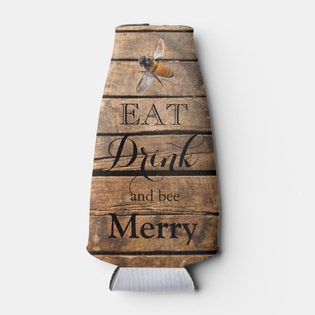 Classic distressed rustic barn wood honeybee bottle cooler (Front)