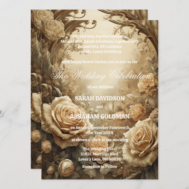 Classic Divorced Parents Wedding Invitations (Front/Back)