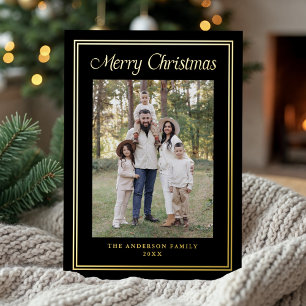 Classic Double Border Black 2 Photo Foil Holiday Card