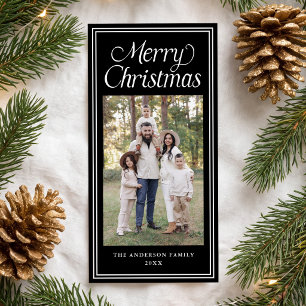 Classic Double Border Black 3 Photo Christmas Holiday Card