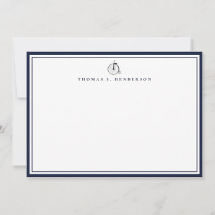 Classic Double Border Denim Blue Correspondence   Card
