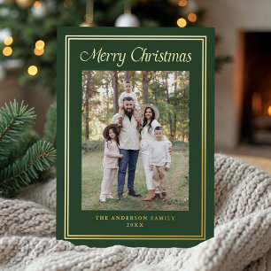 Classic Double Border Forest Green 2 Photo Foil Holiday Card
