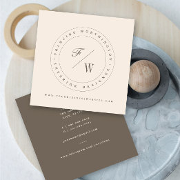 Classic Double Monogram Circle Stamp Minimalist Square Business Card