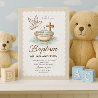 Classic Dove & Cross Scalloped Baptism Invitation