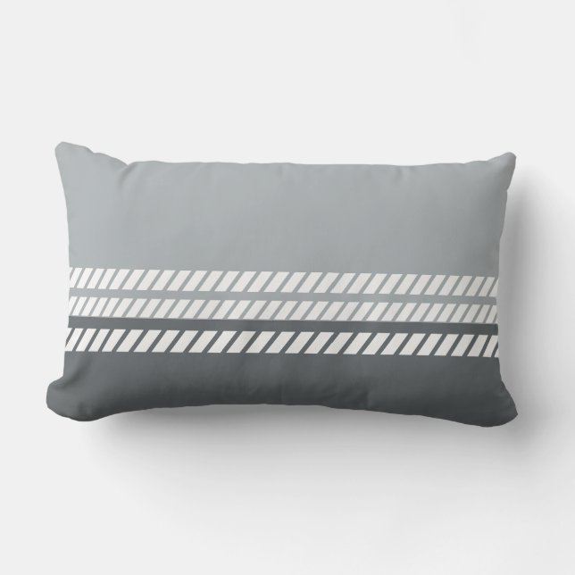 Classic Dove Grey & Dark Grey with Stripes  Lumbar Pillow (Front)