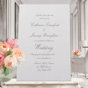 Classic Dove Grey Linen Wedding Script Invitation