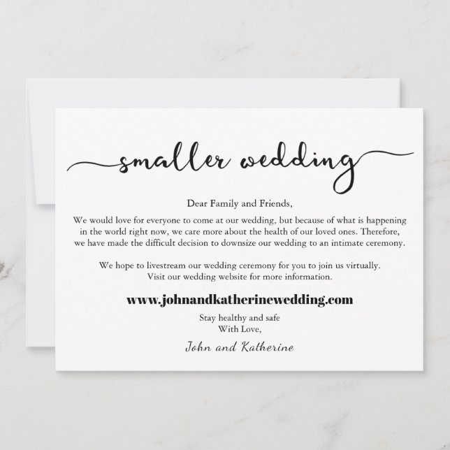 Classic Downsized Smaller Wedding Announcement (Front)