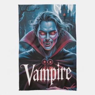 Classic Dracula-Style Vampire Movie Poster Kitchen Towel