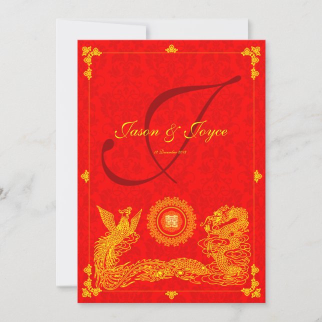Classic dragon phoenix chinese wedding invitation (Front)