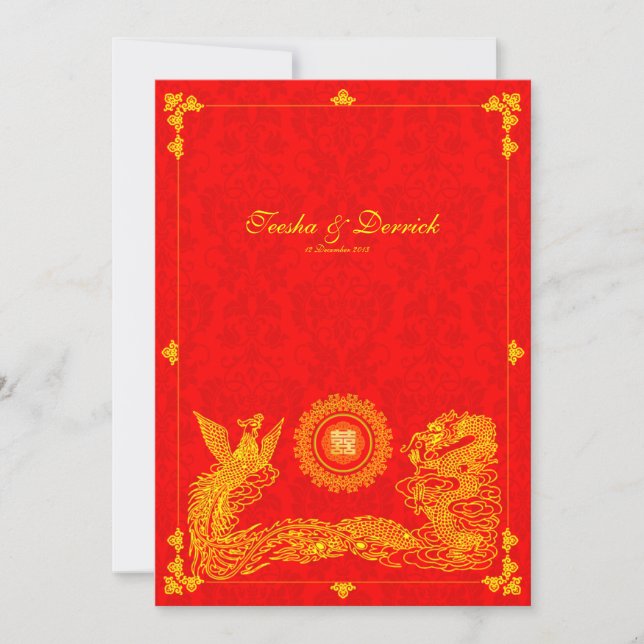 Classic dragon phoenix chinese wedding invitation (Front)
