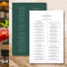 Classic Drinks List Restaurant Minimalist Green