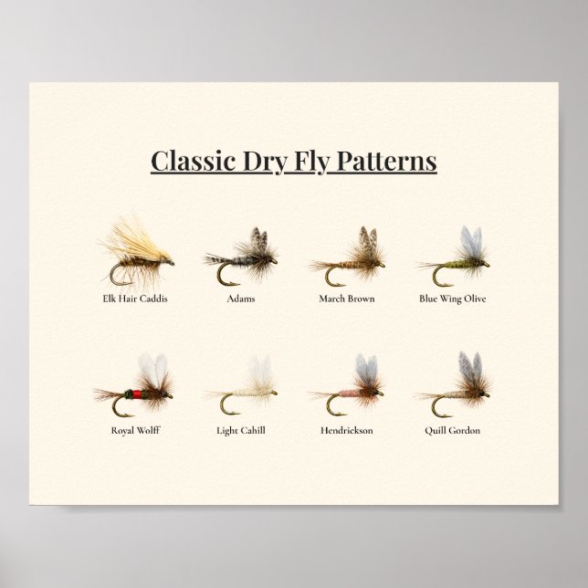 Classic Dry Fly Patterns Art Print – 8 Patterns (Front)