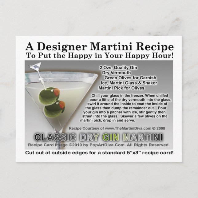Classic Dry Gin Martini Recipe Postcard (Front)