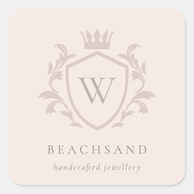 Classic Dusky Pink Blush Monogram Floral Crest Square Sticker (Front)