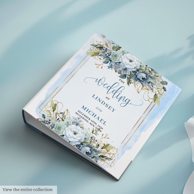 Classic Dusty Blue Botanical Gold Wedding Memory  Binder (Classic Dusty Blue Botanical Gold Wedding Memory Book

)