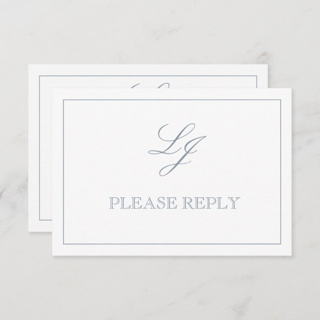 Classic Dusty Blue Calligraphy Monogram No Meals RSVP Card (Front/Back)
