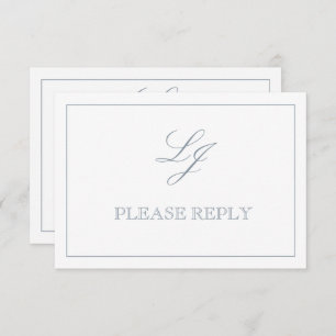 Classic Dusty Blue Calligraphy Monogram No Meals RSVP Card
