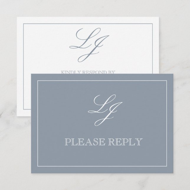 Classic Dusty Blue Calligraphy Monogram No Meals RSVP Card (Front/Back)