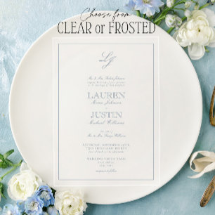 Classic Dusty Blue Calligraphy Monogram Wedding Acrylic Invitations
