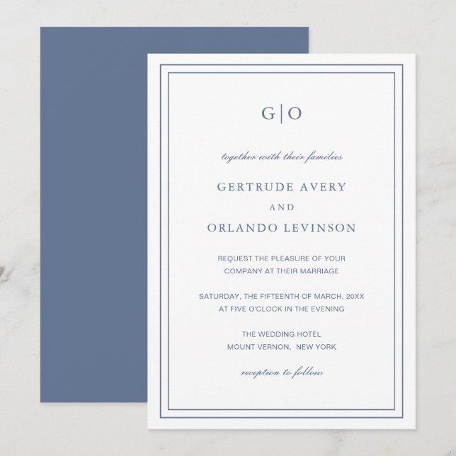 Classic Dusty Blue Elegant Wedding Invitation (Front/Back)