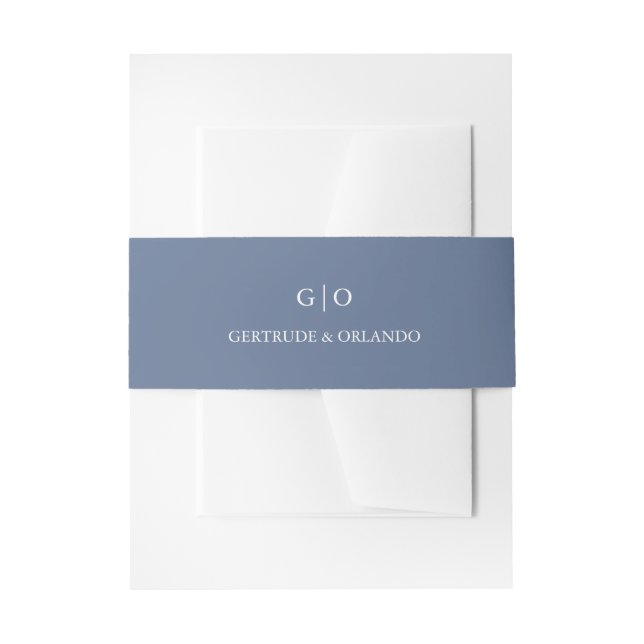 Classic Dusty Blue Elegant Wedding Invitation Belly Band (Front Example)