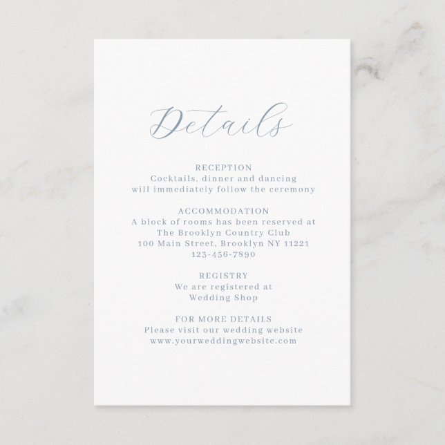 Classic Dusty Blue Floral Crest Monogram Wedding Enclosure Card (Front)