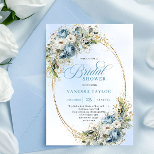 Classic Dusty Blue Floral Eucalyptus Bridal Shower Invitation