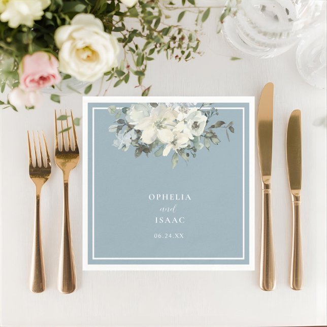 Classic Dusty Blue Floral Wedding Napkin (Creator Uploaded)