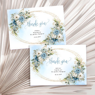 Classic Dusty Blue Floral Wedding thank you card