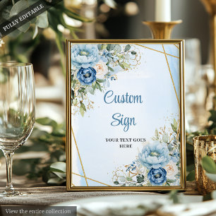 Classic Dusty Blue Greenery Gold Frame Wedding Poster
