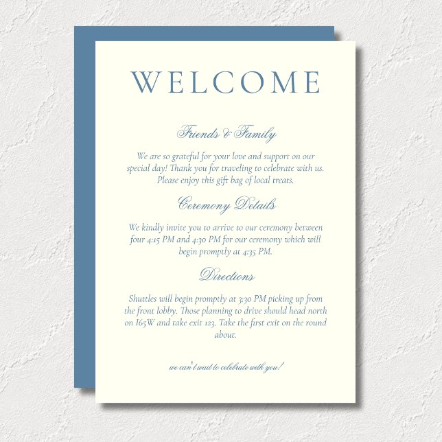 Classic Dusty Blue Minimalist Wedding Welcome Program (Classic Dusty Blue Minimalist Wedding Welcome Program)