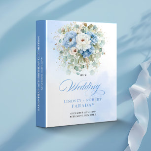Classic Dusty Blue Peonies Wedding Album Ring Bind Binder