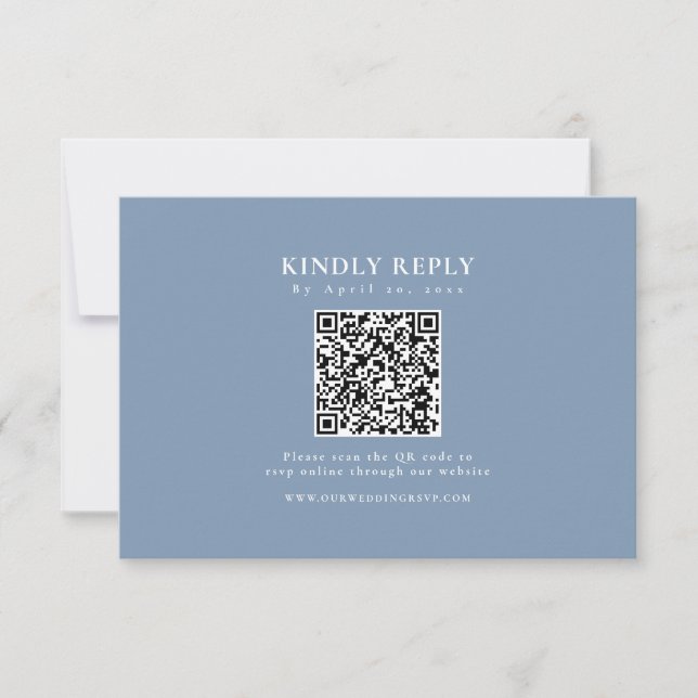 Classic Dusty Blue QR Code Formal Elegant RSVP Card (Front)