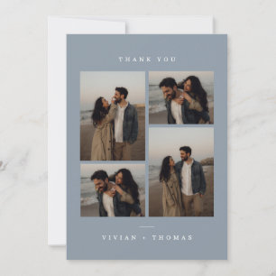 Classic Dusty Blue Wedding Photo Collage Thank You Card