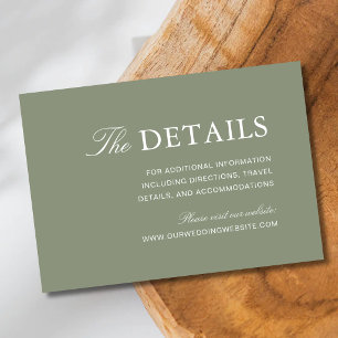 Classic Dusty Green Script Wedding Information Enclosure Card