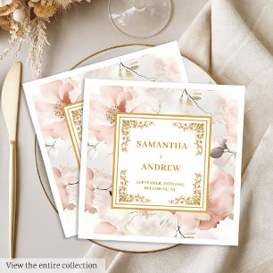 Classic dusty pink gold floral wedding napkins