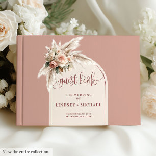 Classic Dusty Pink Pampas Grass Floral Wedding Guest Book