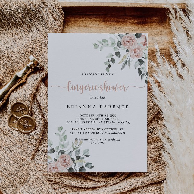 Classic Dusty Pink Rose Bridal Lingerie Shower   Invitation (Creator Uploaded)