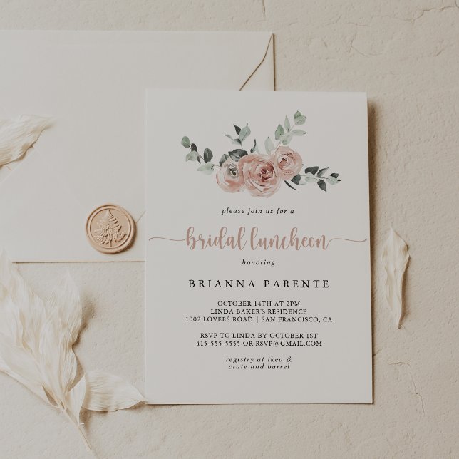 Classic Dusty Pink Rose Floral Bridal Luncheon  Invitation (Creator Uploaded)