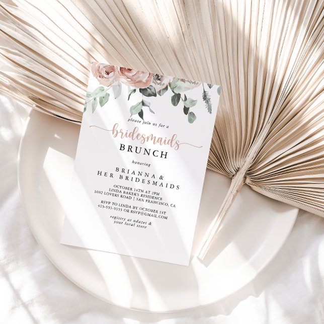 Classic Dusty Pink Rose Floral Bridesmaids Brunch Invitation (Creator Uploaded)