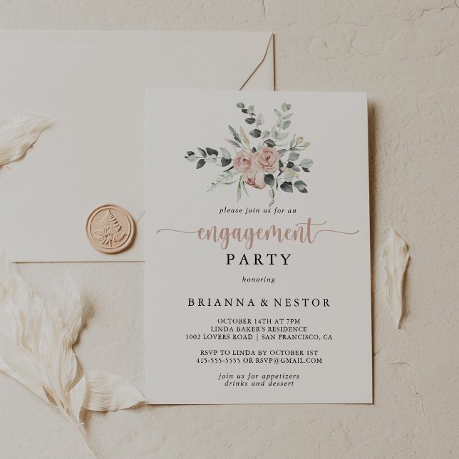Classic Dusty Pink Rose Floral Engagement Party  Invitation (Creator Uploaded)